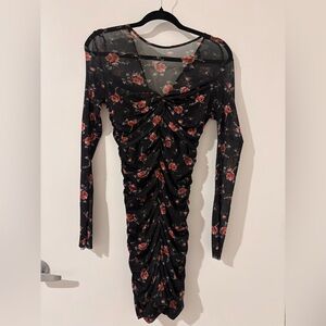 Zara Black and Red Floral Long Sleeve Dress